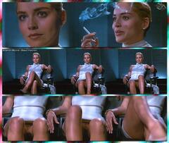 Sharon Stone upskirt flashing her nude pussy at Basic Instinct