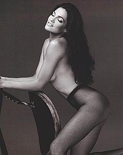 Bodi Sylvi topless in pantyhose black-&-white photo