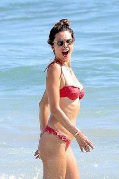 Alessandra Ambrosio in red bikini at the beach in Santa Monica