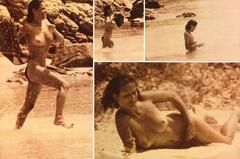 Italian actress Claudia Cardinale topless on a beach paparazzi collage