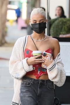 Pia Mia Perez getting coffee at Urth Caffe in West Hollywood