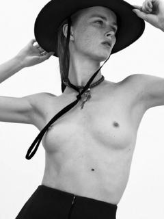 Rianne Van Rompaey topless black-&-white photo