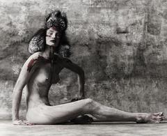 Rosie Huntington-Whiteley sitting nude black-&-white image