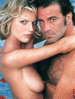 Eva Herzigova topless with man