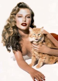 Bridget Hall topless with kitty