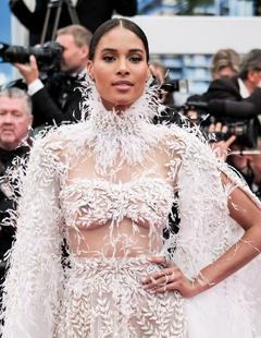Cindy Bruna in see through dress at Burning premiere