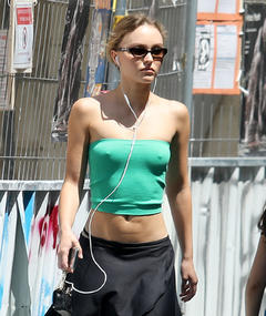 Lily-Rose Depp hard nipples in green top