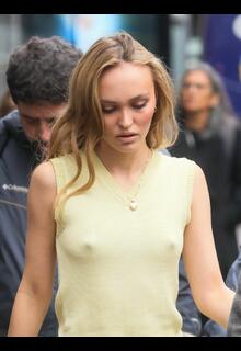 Lily Rose Depp hard nipples while leaving Global Studios, Heart Breakfast Show in London - December 2024