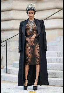 Teyana Taylor in see throug dress at the Schiaparelli Haute Couture Week Spring∕Summer 2026 at Paris Fashion Week - January 26, 2026