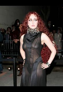 Chappell Roan braless in see through dress at McQueen Womenswear Fall-Winter 2026-2027 Show