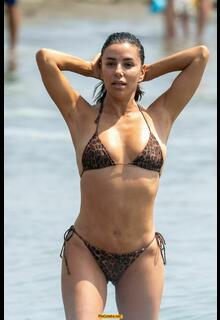 Eva Longoria wearing a thong bikini at the beach in Marbella, Spain - July 28, 2026