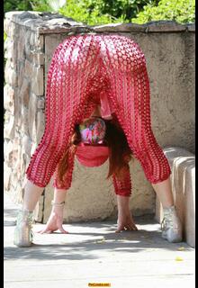 Phoebe Price shows off her see-through outfit stretching and showing off her curves in Los Angeles