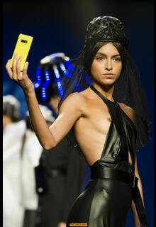 Lucia Rivera flashes her bare tit at Alaska’s show at the EGO Mercedes Benz Fashion Week Madrid
