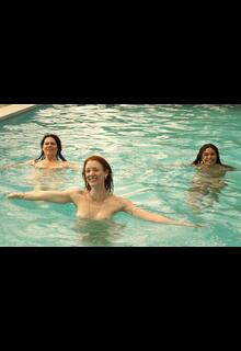 Loes Haverkort, Charlie Chan Dagelet, Noortje Herlaar & Rifka Lodeizen nude in the pool at De Eetclub