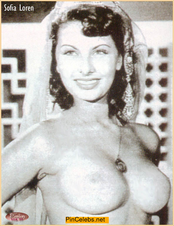 Sophia Loren topless black-&-white image. 