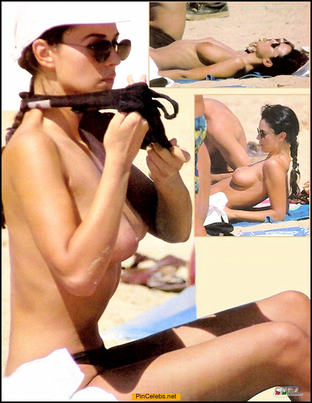 Itaian actress Monica Bellucci changing on a beach shows her nude tits  paparazzi collage