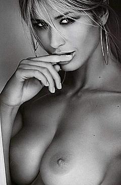 Elena Santarelli topless black-&-white photo