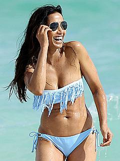 Indian actress Padma Lakshmi in bikini on the beach