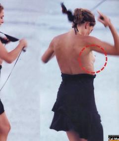 Claudia Gerini topless on a beach paparazzi collage