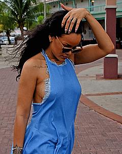 Rihanna hard nipples under blue short dress in Barbados