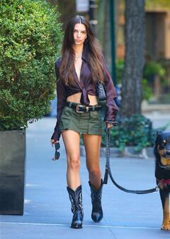 Emily Ratajkowski walking her dog in NYC