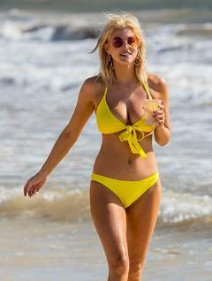 Ashley James cleavage in yellow bikini