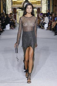 Daniela Braga braless in see through top at Balmain SS 2018 in Paris