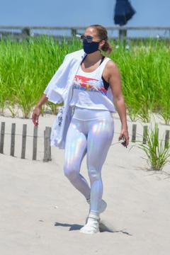 Jennifer Lopez meditates on the beach in the Hamptons