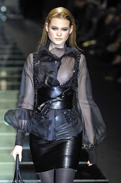 Behati Prinsloo in see through dress runway photo