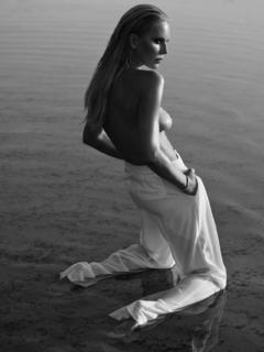 Simona Krainova topless in a water black-&-white photo
