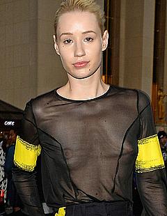 Iggy Azalea in see through top at Maison Martin Margiela fashion show