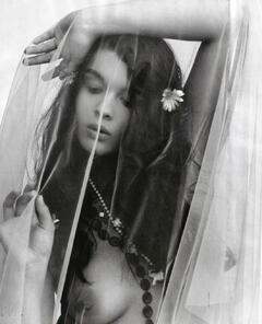 Crystal Renn topless black-&-white image