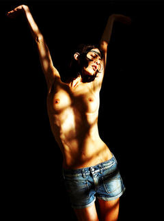 Aymeline Valade topless in denim shorts