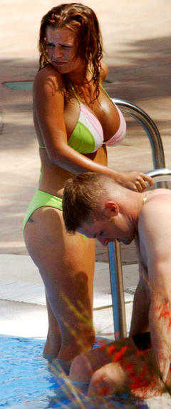 Kerry Katona in bikini at a pool