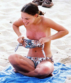 Natalie Portman topless on a beach in Caribbean