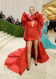 Karlie Kloss legs and cleavage at the Met Gala in New York