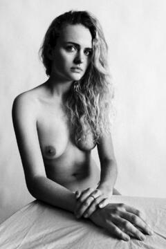 Madison Riley topless black-&-white image