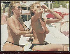 Hollyoaks babes Danielle Brent and Joanne Taylor topless on a beach