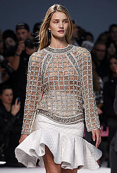 Rosie Huntington-Whiteley in see through top runway photo