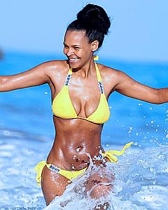 Samantha Mumba cleavage in yellow bikini