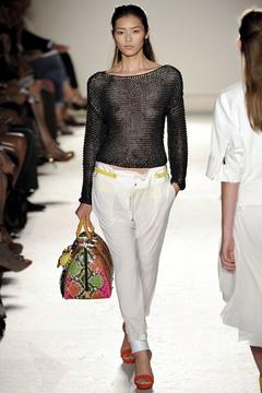 Liu Wen runway braless in see through top