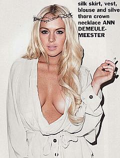 Blonde actress Lindsay Lohan sexy cleavage for Purple Magazine