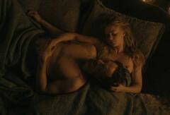 German actress Jeanne Goursaud flashing her nude tit at Barbarians