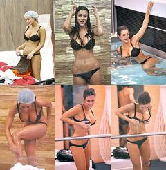 Busty Cristina Del Basso sexy in wet bikini collage