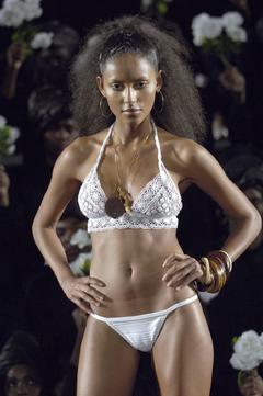 Emanuela de Paula camel toe in white bikini runway photo