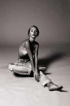 Angela Kajo topless in jeans black-&-white photo