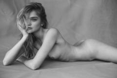 Rosie Tupper lying nude black-&-white images