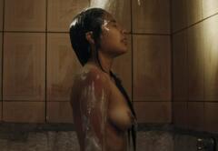 Karen Martinez naked in a shower at Cadejo Blanco