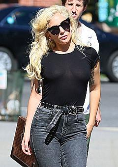 Lady Gaga in jeans and see through top