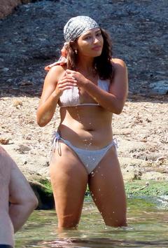 Vanessa White in a skimpy white bikini in Mallorca